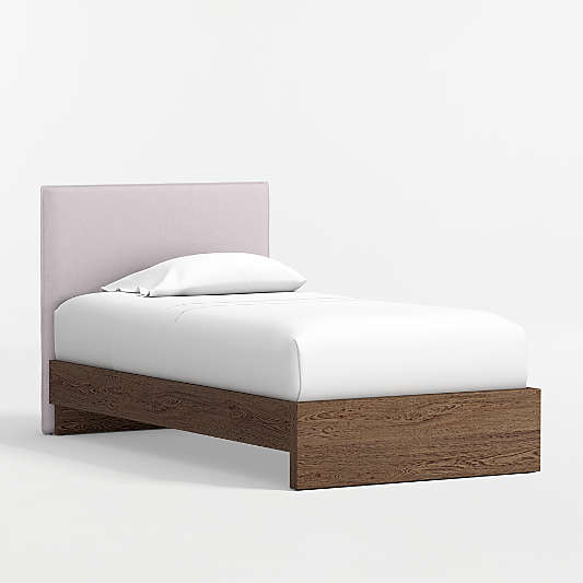 Noa Lilac Upholstered Flange Kids Headboard with Deep Brown Wood Base