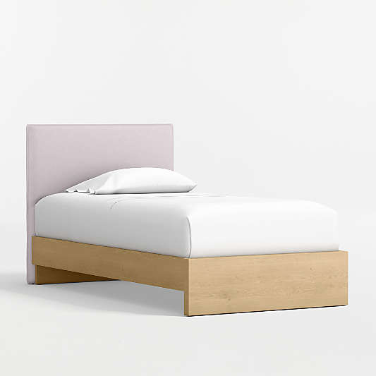 Noa Lilac Upholstered Flange Kids Headboard with Natural Wood Base