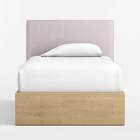 Noa Lilac Upholstered Flange Kids Twin Headboard with Natural Wood Base