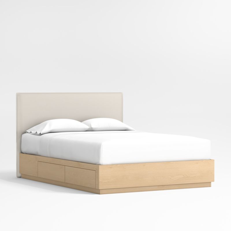 Noa Cream Upholstered Flange Kids Full Bed with Natural Wood Storage Base - image 0 of 4