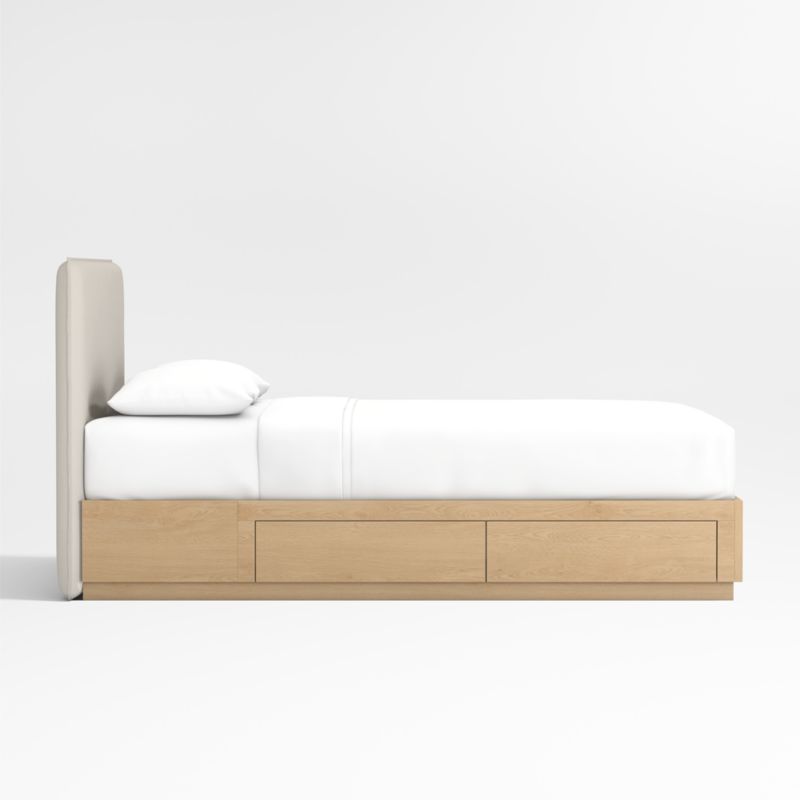 Noa Cream Upholstered Flange Kids Full Bed with Natural Wood Storage Base - image 3 of 4