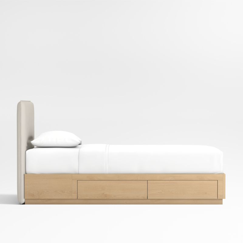 Noa Cream Upholstered Flange Kids Twin Bed with Natural Wood Storage Base - image 2 of 3