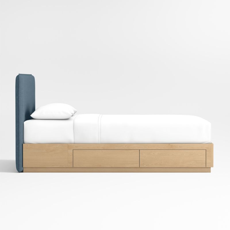 Noa Denim Blue Upholstered Flange Kids Full Bed with Natural Wood Storage Base - image 3 of 4