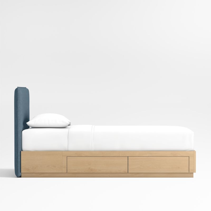 Noa Denim Blue Upholstered Flange Kids Twin Bed with Natural Wood Storage Base - image 2 of 3