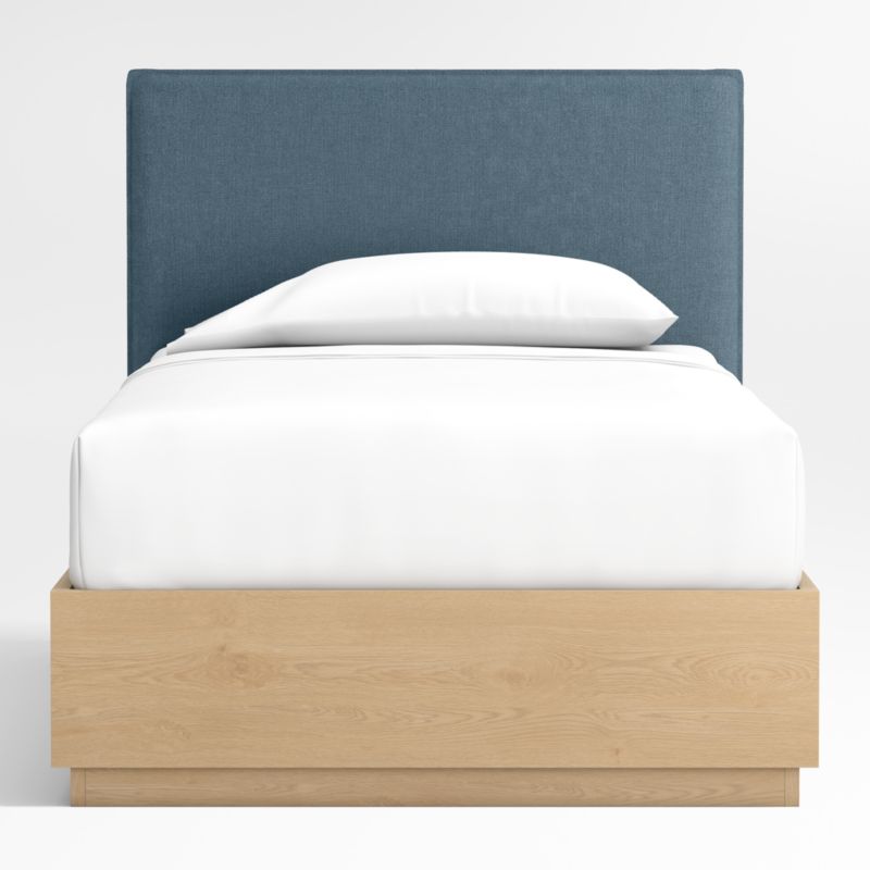 Noa Denim Blue Upholstered Flange Kids Twin Bed with Natural Wood Storage Base - image 1 of 3