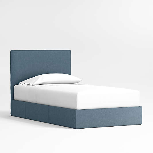 Noa Denim Blue Upholstered Flange Kids Storage Bed
