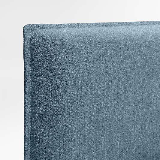 Noa Denim Blue Upholstered Flange Kids Headboard with Deep Brown Wood Storage Base