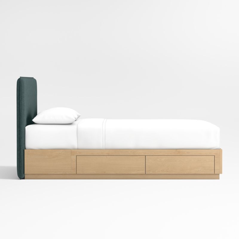 Noa Jungle Green Upholstered Flange Kids Full Bed with Natural Wood Storage Base - image 3 of 4