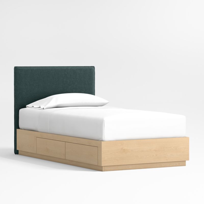 Noa Jungle Green Upholstered Flange Kids Twin Bed with Natural Wood Storage Base - image 0 of 3