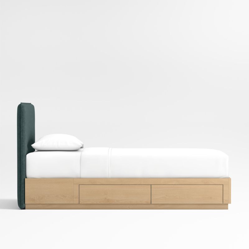 Noa Jungle Green Upholstered Flange Kids Twin Bed with Natural Wood Storage Base - image 2 of 3