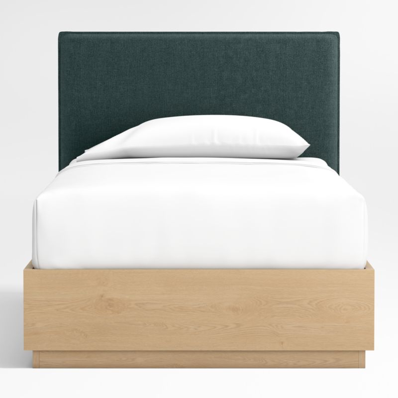 Noa Jungle Green Upholstered Flange Kids Twin Bed with Natural Wood Storage Base - image 1 of 3