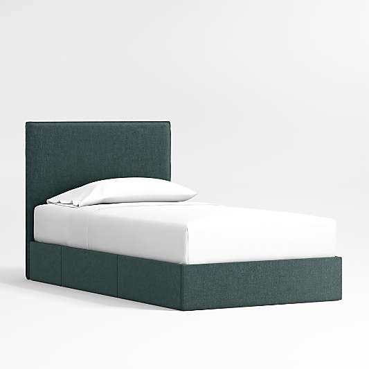 Noa Jungle Green Upholstered Flange Kids Storage Bed