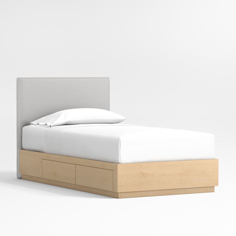 Noa Grey Upholstered Flange Kids Full Bed with Natural Wood Storage Base - image 1 of 4