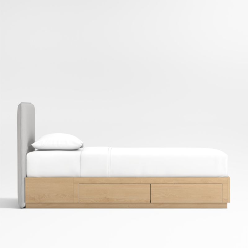 Noa Grey Upholstered Flange Kids Twin Bed with Natural Wood Storage Base - image 2 of 3