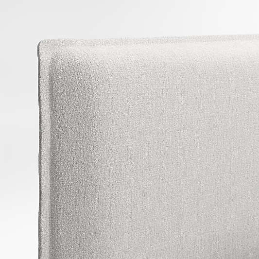 Noa Grey Upholstered Flange Kids Headboard with Deep Brown Wood Base