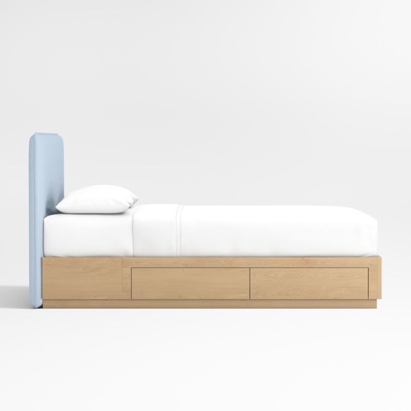 Noa Light Blue Upholstered Flange Kids Full Bed with Natural Wood Storage Base - image 4 of 5