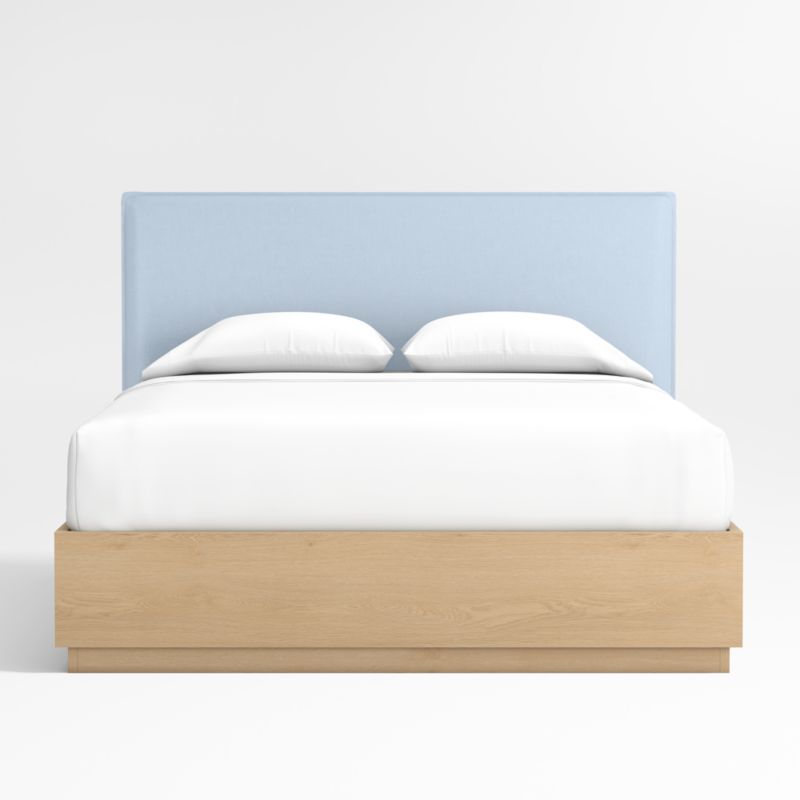 Noa Light Blue Upholstered Flange Kids Full Bed with Natural Wood Storage Base - image 3 of 5