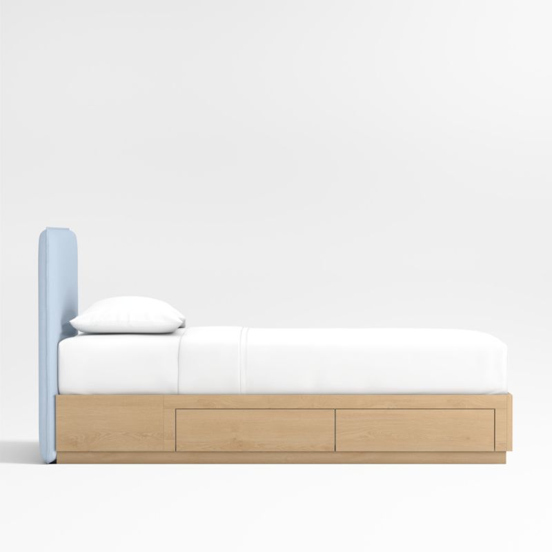 Noa Light Blue Upholstered Flange Kids Twin Bed with Natural Wood Storage Base - image 2 of 3