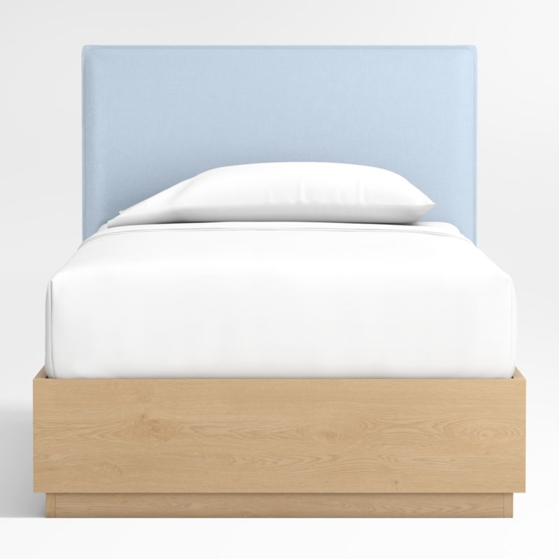 Noa Light Blue Upholstered Flange Kids Twin Bed with Natural Wood Storage Base - image 1 of 3