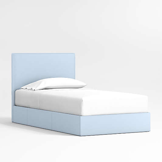 Noa Light Blue Upholstered Flange Kids Storage Bed