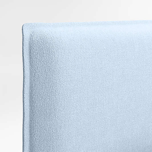 Noa Light Blue Upholstered Flange Kids Bed with Natural Wood Storage Base