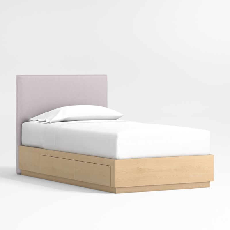 Noa Lilac Upholstered Flange Twin Bed with Natural Wood Storage Base - image 0 of 4