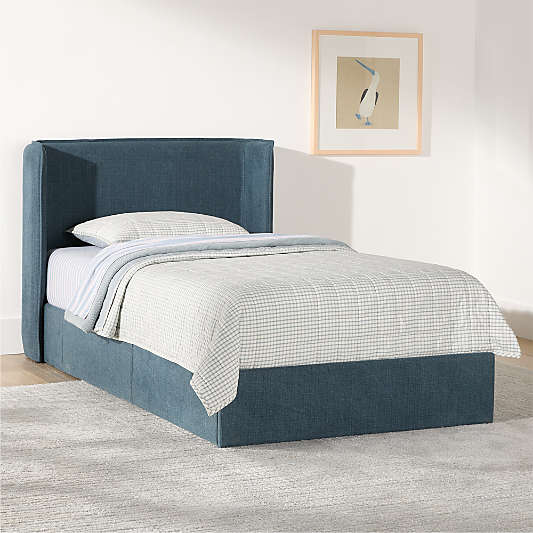 Noa Shelter Denim Blue Upholstered Kids Storage Bed