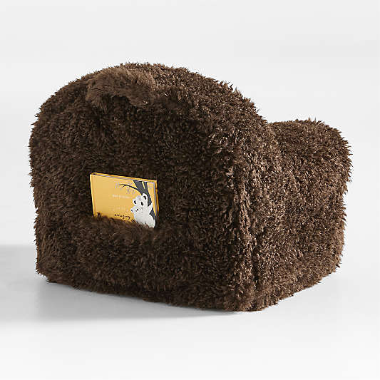 Small Sesame Brown Mongolian Faux Fur Kids Lounge Nod Chair Cover