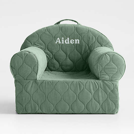 Large Iceberg Green Organic Cotton Quilted Corduroy Kids Lounge Nod Chair