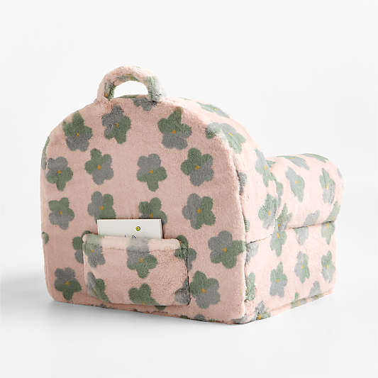 Large Iceberg Green and Pink Floral Faux Fur Kids Lounge Nod Chair