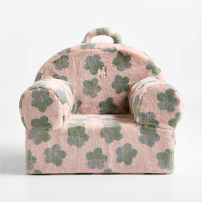 Large Iceberg Green and Pink Floral Faux Fur Kids Lounge Nod Chair Cover