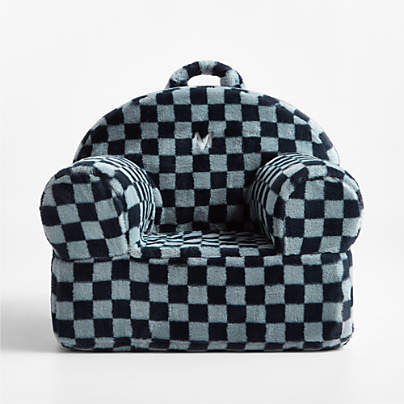 Large Navy and Light Blue Checkered Faux Fur Kids Lounge Nod Chair Cover