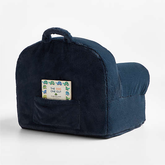 Large Navy Blue Faux Fur Kids Lounge Nod Chair