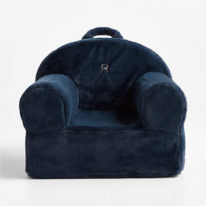 Large Navy Blue Faux Fur Kids Lounge Nod Chair
