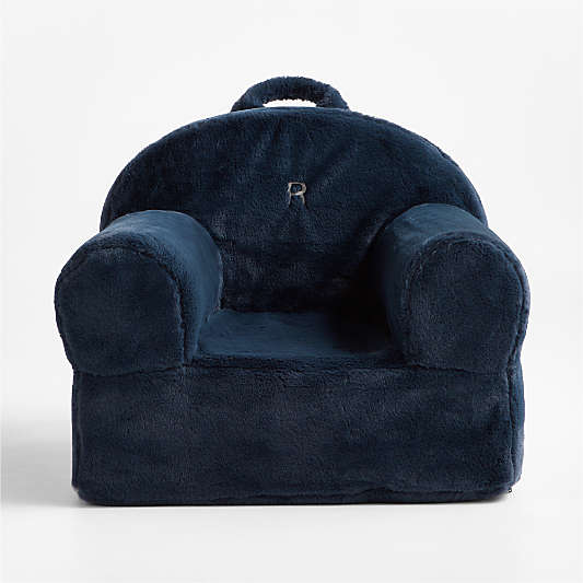Large Navy Blue Faux Fur Kids Lounge Nod Chair