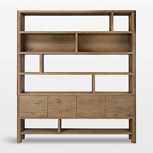 Noeline 84" Oak Wood Wide Storage Bookcase