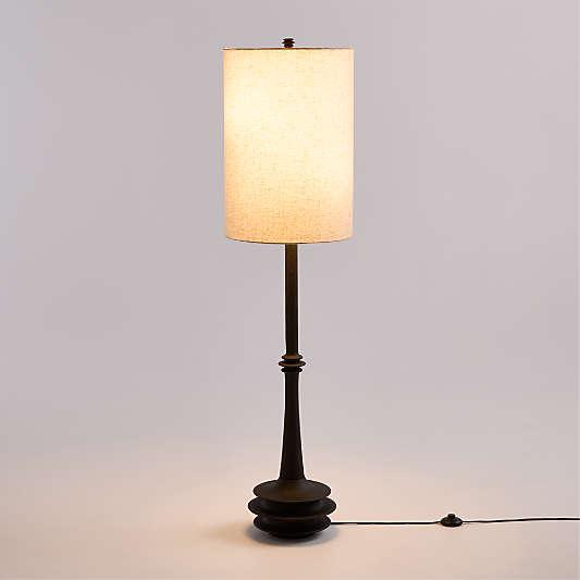 Noir Turned Wood Floor Lamp with Fabric Shade