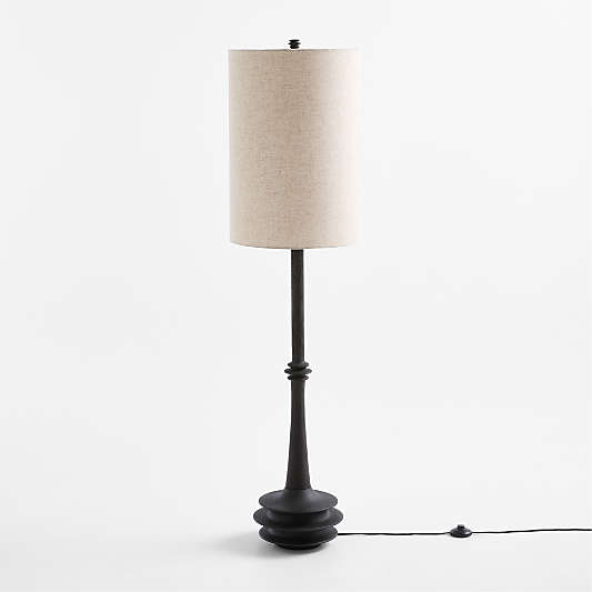 Noir Turned Wood Floor Lamp with Fabric Shade