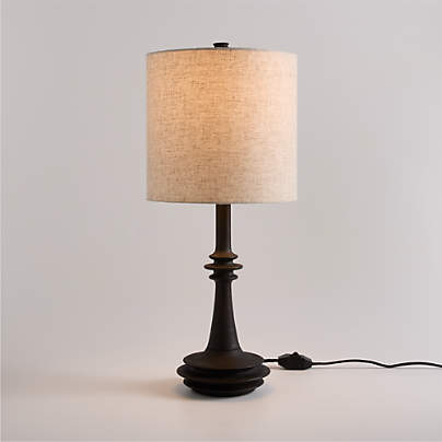 Noir Turned Wood Table Lamp with Fabric Shade