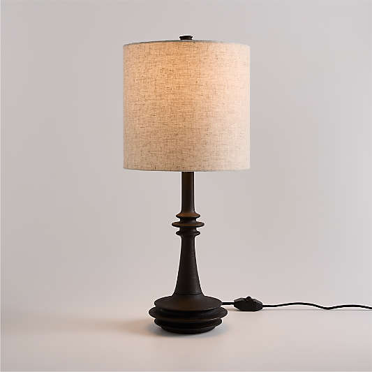 Noir Turned Wood Table Lamp with Fabric Shade