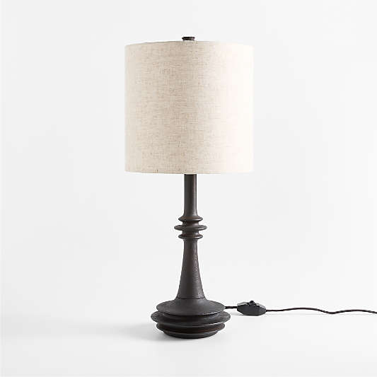 Noir Turned Wood Table Lamp with Fabric Shade