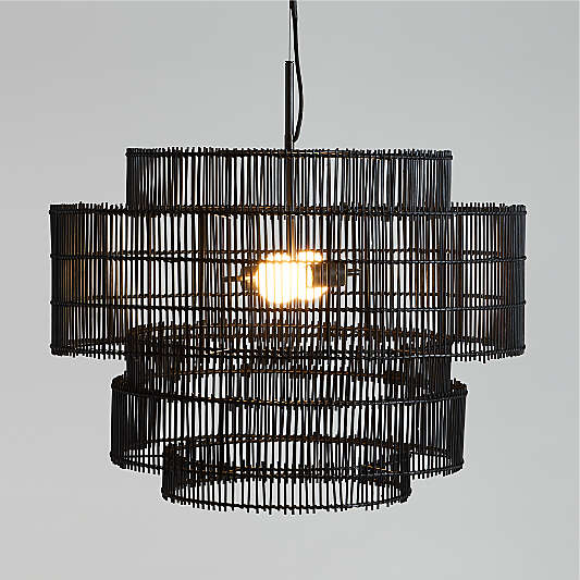 Noon Large Black Wicker Pendant Light by Leanne Ford