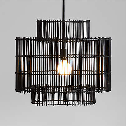 Noon Small Black Wicker Pendant Light by Leanne Ford