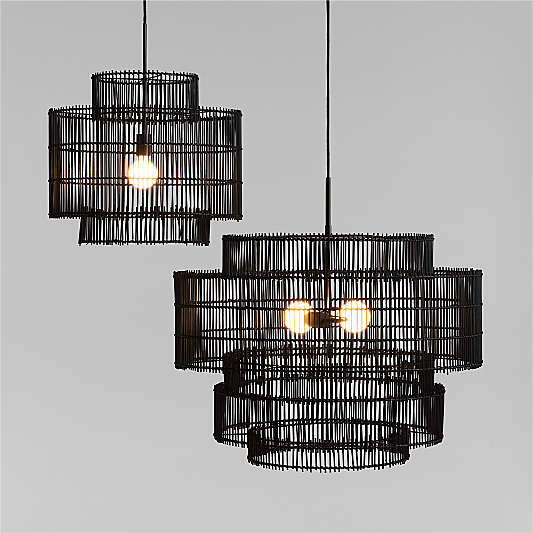 Noon Small Black Wicker Pendant Light by Leanne Ford