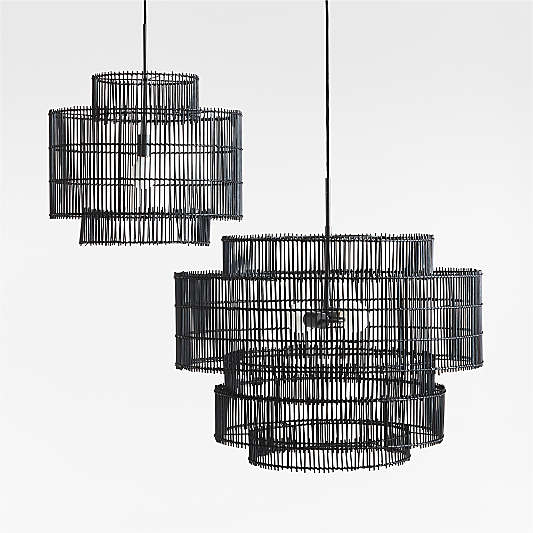 Noon Small Black Wicker Pendant Light by Leanne Ford