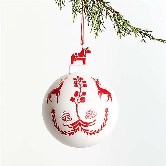 White Nordic Ball with Reindeer Ornament