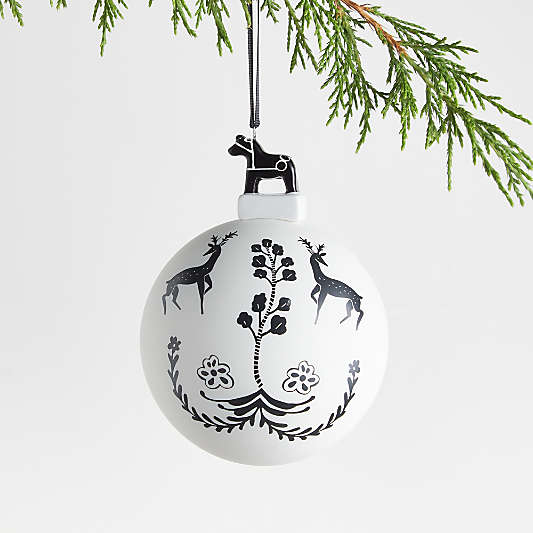 Black & White Nordic Reindeer Ball Christmas Tree Ornament