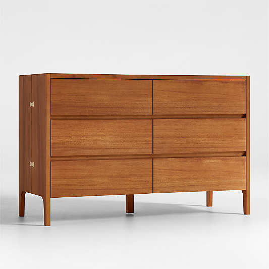 Nova 50" Natural Acacia Wood Wide 6-Drawer Kids Dresser