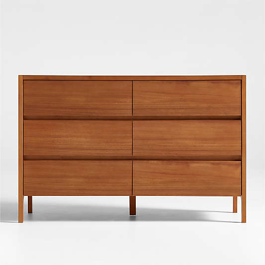 Nova 50" Natural Acacia Wood Wide 6-Drawer Kids Dresser