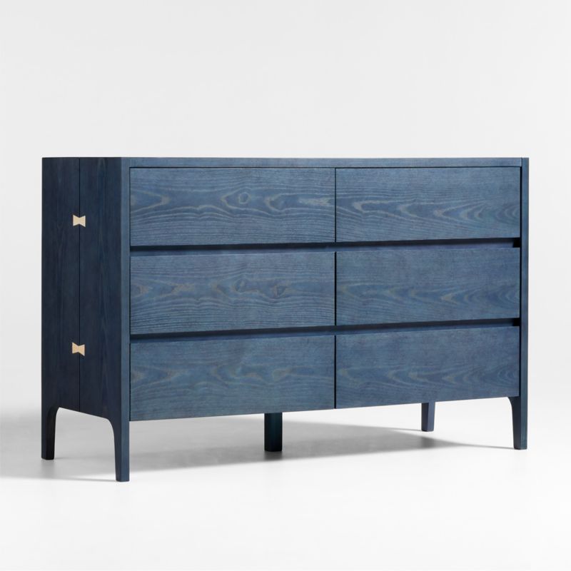 Nova Indigo Dyed Ash Wood Wide 6-Drawer Kids Dresser - image 6 of 11